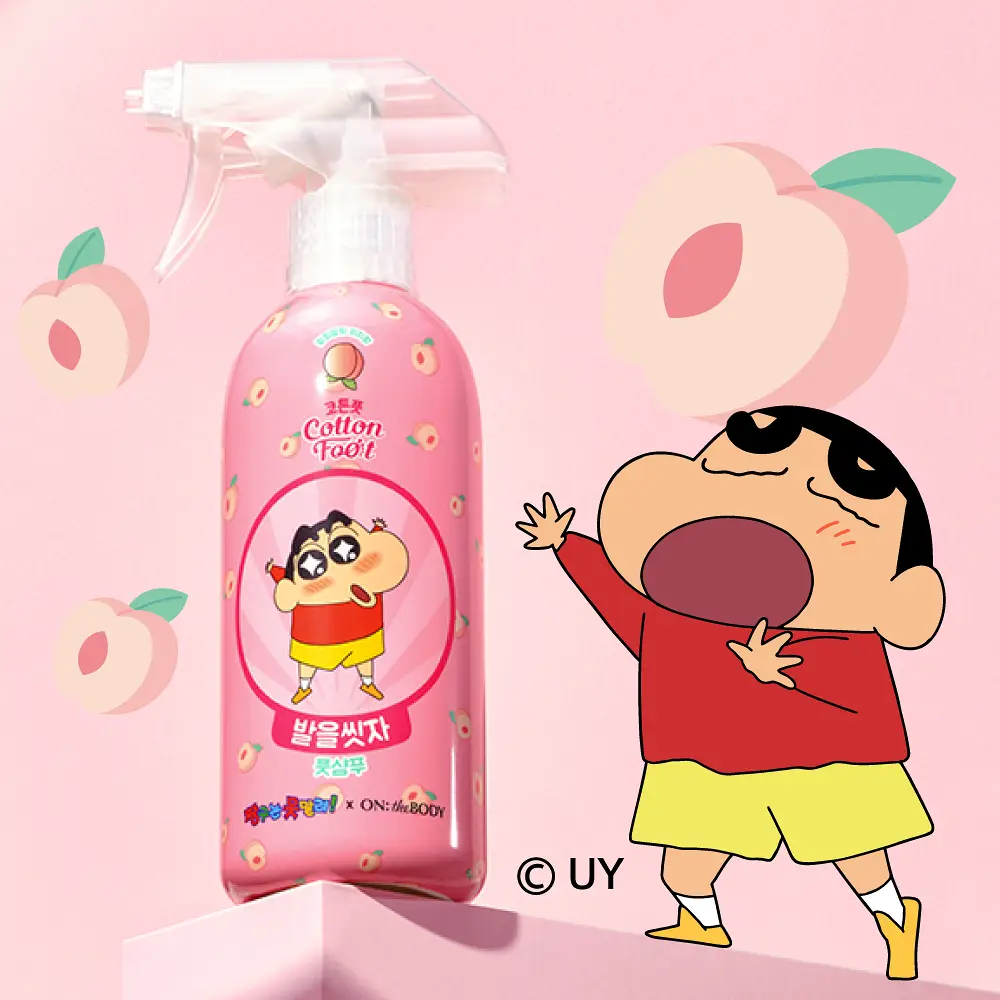 [짱구는 못말려 콜라보] 온더바디 발을씻자 코튼 풋샴푸 385ml 짱구에디션 2종 택1 (피치/민트초코)
